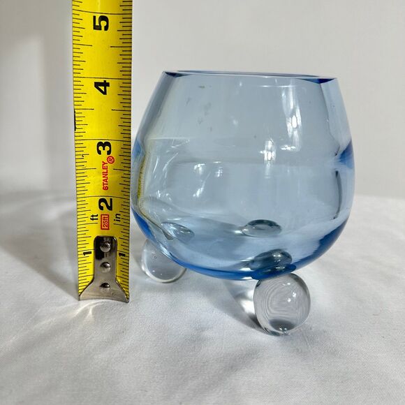Vintage Tiffin Glass Swedish Optic Copen Blue  3 Feet Ball Vase - Picture 7 of 8